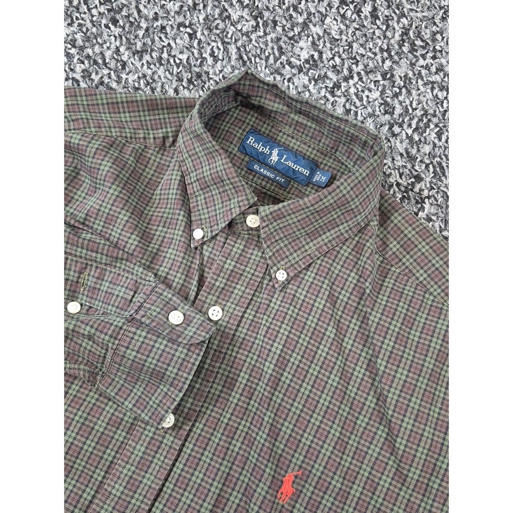 Ralph Lauren Polo Men's Medium Classic Fit Green Plaid Long Sleeve Button Down